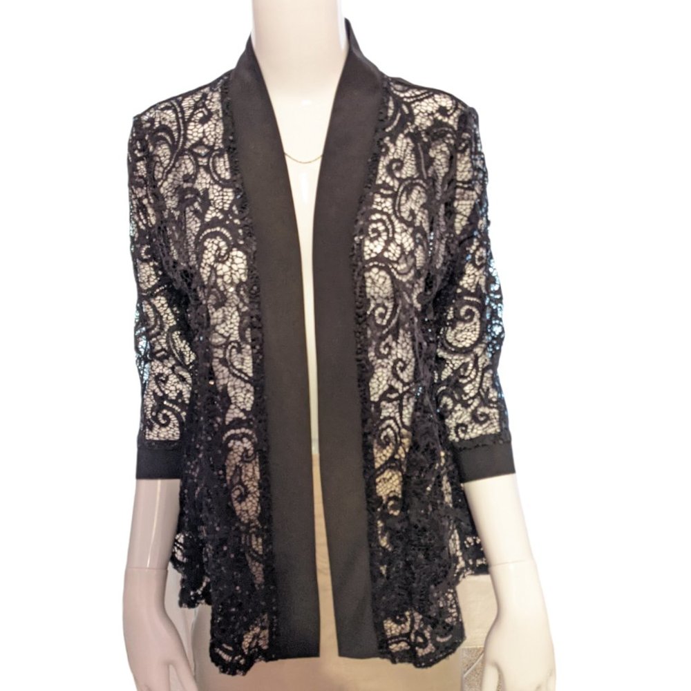 NWT R & M Richards Black Lacey Sequin Dress Jacket